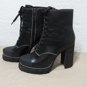 Zara Lug Sole Heel Leather Combat Platform Boots Zipper Lace-Up sz 10 EU 41 Goth